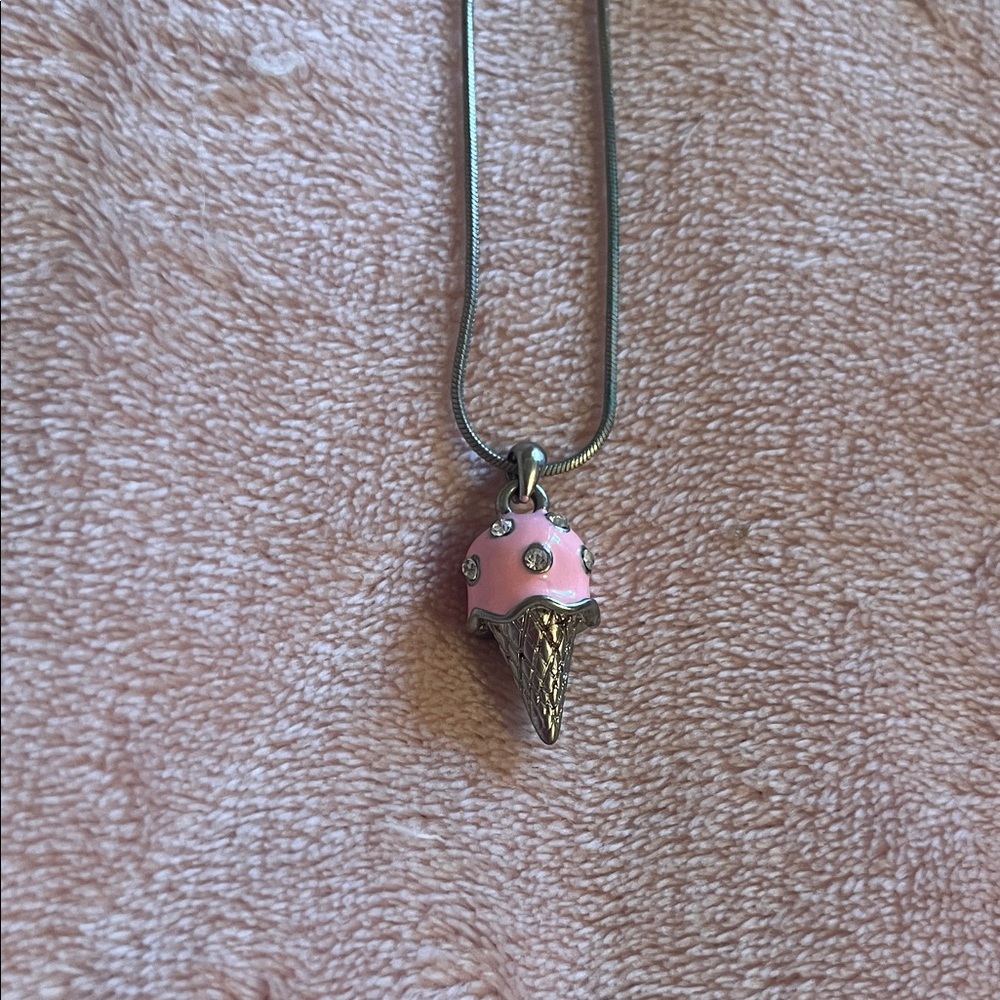 Pink Ice Cream Cone Pendant Necklace